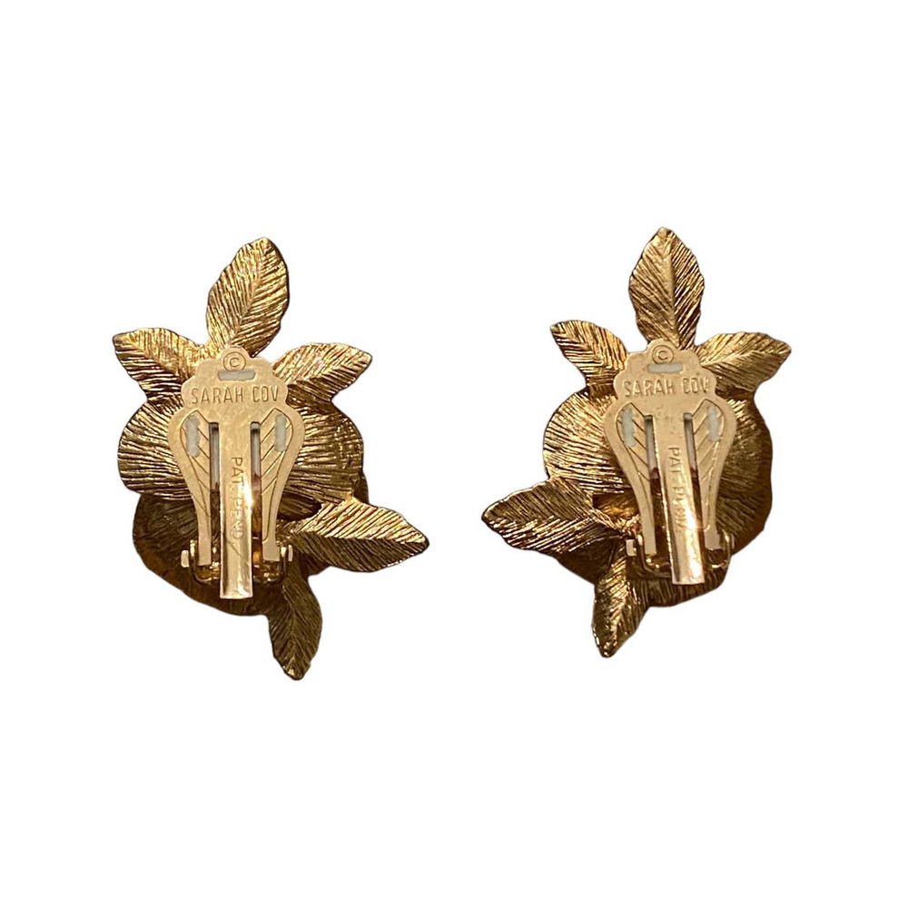 Vintage American Beauty Rose Clip On Earrings Sarah Coventry MCM 60s Sarah Cov - Picture 3 of 6